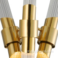 Candelabro moderno e luxuoso de vidro dourado e lustre LED